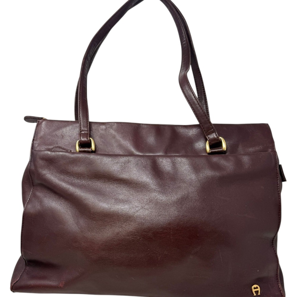 Etienne Aigner Oxblood Leather Large Work Tote Business Laptop Shoulder Bag Vtg